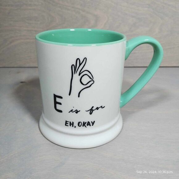 E is for Eh, okay. Indigo mug E names okay symbol. Bright teal - Picture 5 of 13